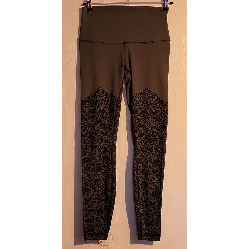 Lululemon Wunder Under Pant Women’s High Rise Engineered Print Gray Floral Sz 8